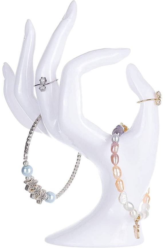 Ring Hand Holder OK Shape Hand Jewelry Holder Elegant Bracelet Holder Jewelry Support Watch Stand Wedding Showcae for Home Retail Display Organization White