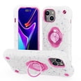 thumbnail image 1 of Ring Holder Bracket Rugged Case for iPhone 13 Heavy Duty Shockproof Case with Screen Protective Film, Hybrid TPU + PC Triple-Layers Military Grade Protection Cover, White+Pink, 1 of 6