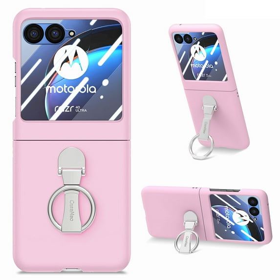 Ring Holder Case Compatible with Motorola Razr 40 Ultra Case, Slim Thin Solid Sturdy Hard PC All-Inclusive Anti-Drop Built-in Screen Protector Case for Motorola Razr 40 Ultra, Pink