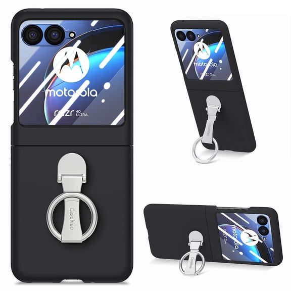 Ring Holder Case Compatible with Motorola Razr 40 Ultra Case, Slim Thin Solid Sturdy Hard PC All-Inclusive Anti-Drop Built-in Screen Protector Case for Motorola Razr 40 Ultra, Black