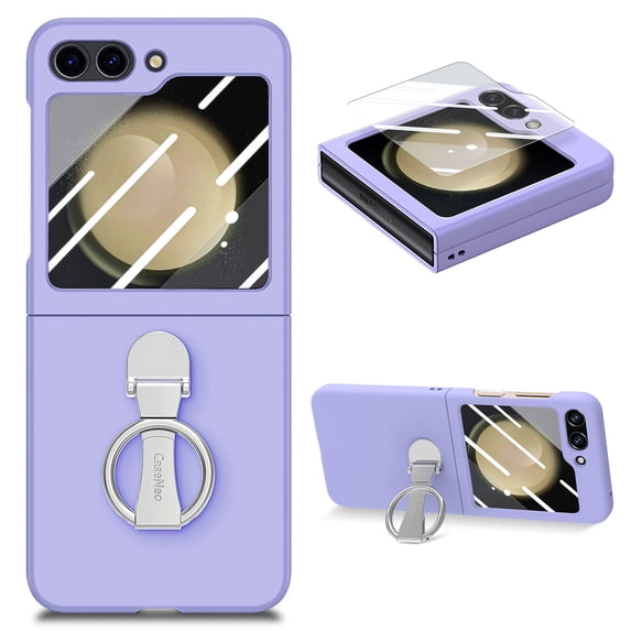Ring Holder Case Compatible with Samsung Galaxy Z Flip 6 Case, Slim Thin Solid Sturdy Hard PC All-Inclusive Anti-Drop Built-in Screen Protector Case for Samsung Galaxy Z Filp 5 5G 2023, Purple