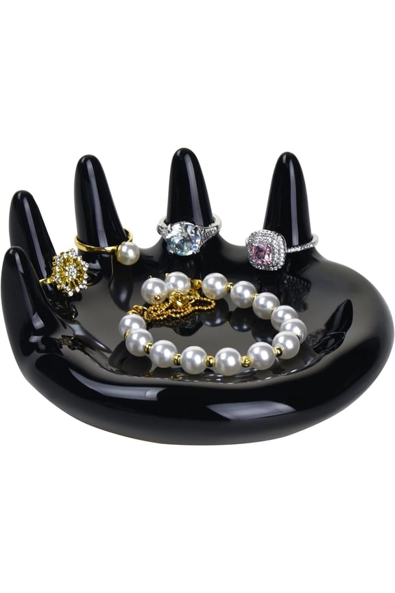 Ring Holder Ceramic Ring Dish for Jewelry Trinket Dish Engagement Wedding Gifts for Women Girl Black
