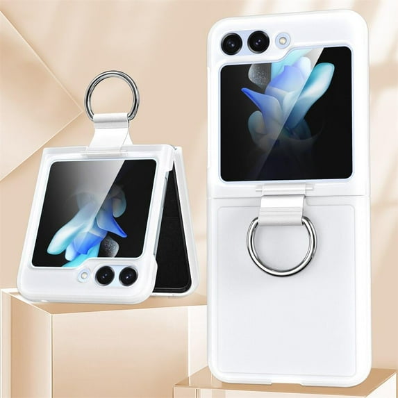 Ring Holder Matte Case for Samsung Galaxy Z Flip 5 4 3 Luxury Slim Ultra-Thin flip3 /flip4 /Flip5 Shockproof Hard Phone Cases Cover (White,for Samsung Z Flip 3)