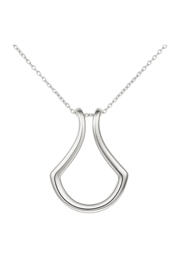 Ring Holder Pendant Necklace for Women, Drop Design, Rhodium Plated 925 Sterling Silver, Gift for Her, Cable Chain 18 + 2 Inch Extender