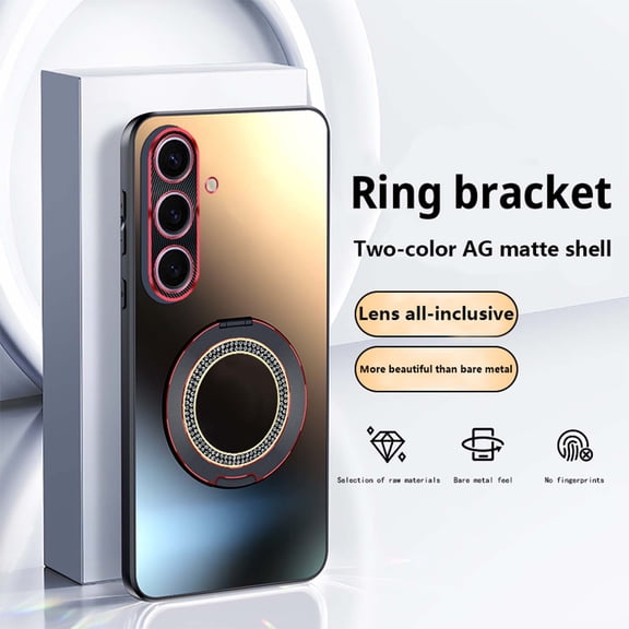 Ring Holder for Samsung Galaxy S24+ Phone case, Built-in Stand and Diamond Ring Holder, Military Grade Protection,[Excellent Grip Feeling] Two-toned Frosted Back Phone Case Cover,Titaniumblack
