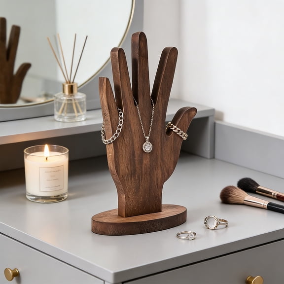 Ring Holder Stand, Wooden Hand Shape Jewelry Organizer Display for Rings, Desktop Decor Handcrafted Ring Dish, Decorative Ring Tray for Vanity Dresser, Gift for Her Home Decor Accessory