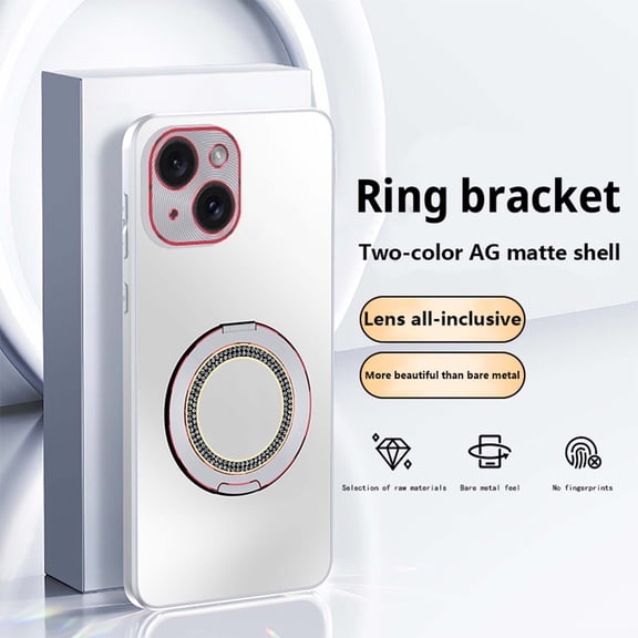 Ring Holder for iPhone 15 Phone case, Built-in Stand and Diamond Ring Holder, Military Grade Protection,[Excellent Grip Feeling] Two-toned Frosted Back Phone Case Cover,Titaniumwhite