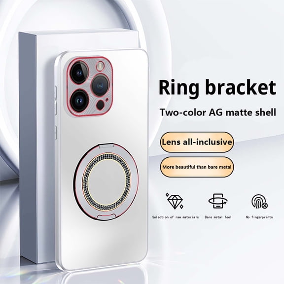 Ring Holder for iPhone 16 Phone case, Built-in Stand and Diamond Ring Holder, Military Grade Protection,[Excellent Grip Feeling] Two-toned Frosted Back Phone Case Cover,Titaniumwhite