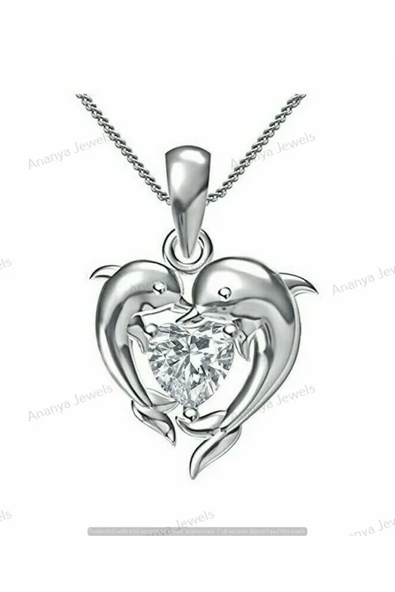 0.50CT Round Cut Cubic Zirconia Double Dolphin Pendant Real 925 Sterling Silver