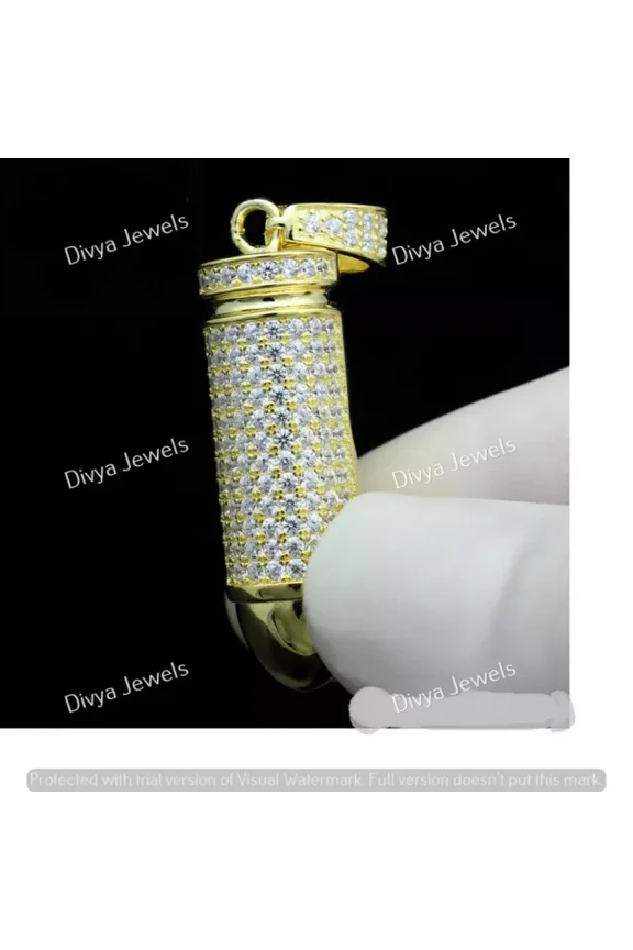 1CT Round Cut Cubic Zirconia Bullets Pendant 14K Yellow Gold Plated Silver
