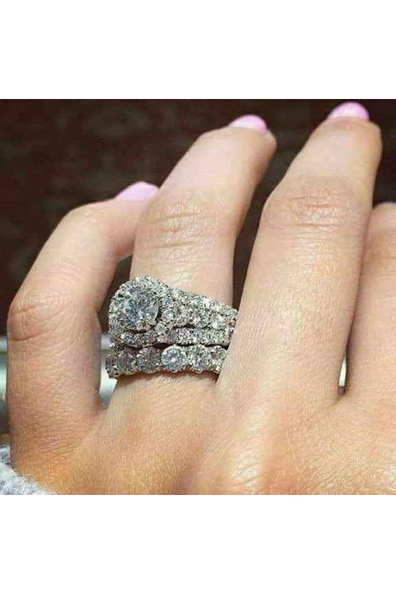 2.25 CT Round Cut Lab Created Diamond Wedding Bridal Ring Set Real 925 Sterling Silver