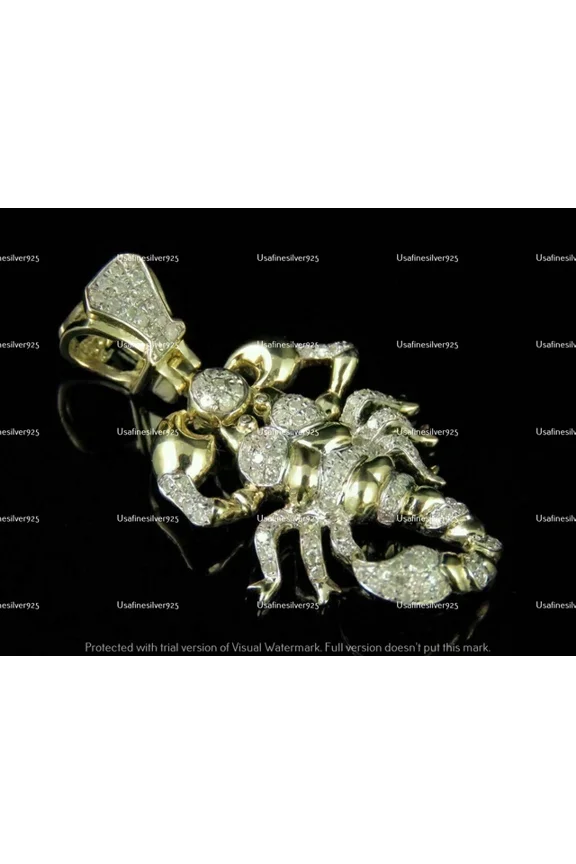 2CT Round Cut Cubic Zirconia Scorpio Zodiac Sign Pendant 14K Yellow Gold Plated Silver