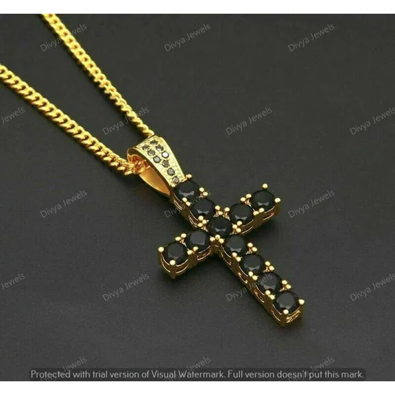 Ring Jewels 2CT Round Cut Cubic Zirconia Spinel Cross Pendant 14K Yellow Gold Plated Silver