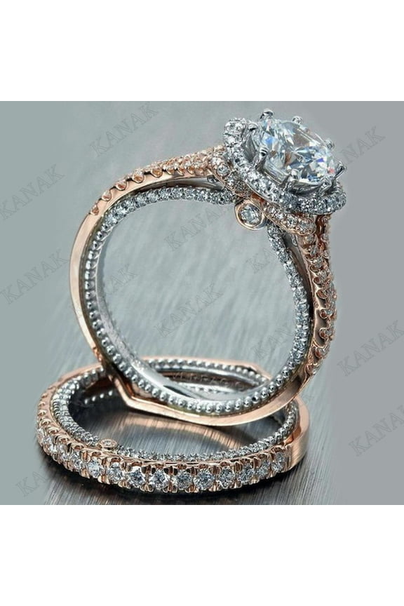 3.25 CT Round Cut Lab Created Diamond Wedding Bridal Ring Set Real 925 Sterling Silver