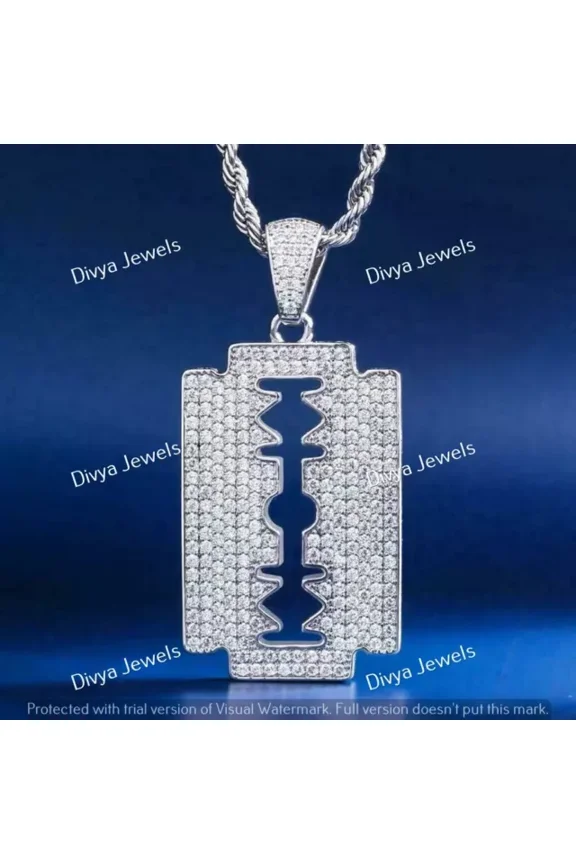 3CT Round Cut Cubic Zirconia Double-Edged Razor Blade Pendant Real 925 Sterling Silver