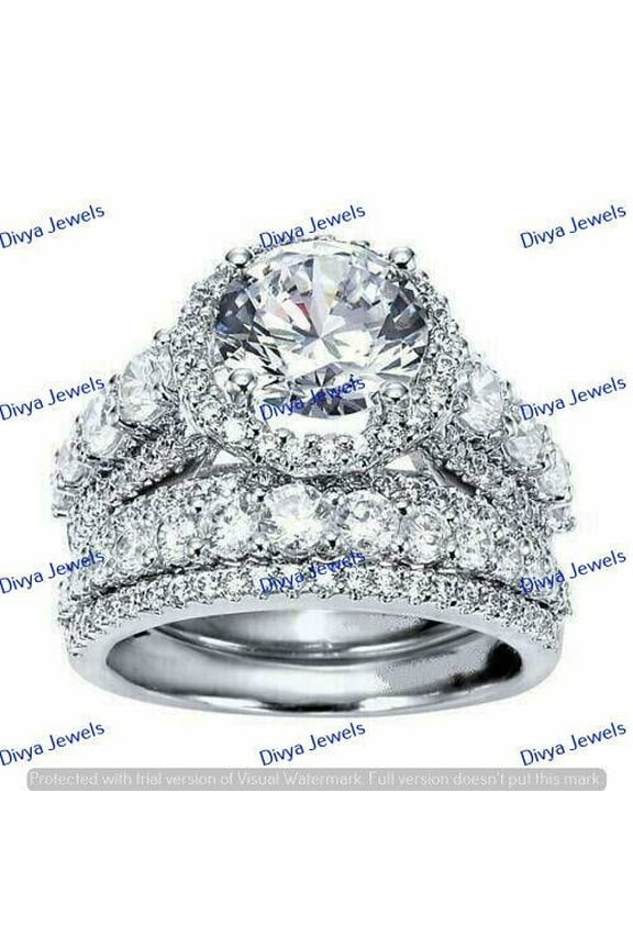 5.00 CT Round Cut Lab Created Diamond Bridal Wedding Ring Set Real 925 Sterling Silver