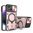 thumbnail image 1 of Ring Kickstand Case for iPhone 14, Camera Lens Sliding Cover with Invisible Stand, [Military Drop Protection] Heavy Duty Shockproof Lens Protection Magnetic Car Mount Phone Case, Pink, 1 of 10