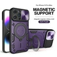 thumbnail image 1 of Ring Kickstand Case for iPhone 14 Pro Max, Camera Lens Sliding Cover with Invisible Stand, [Military Drop Protection] Heavy Duty Shockproof Lens Protection Magnetic Car Mount Phone Case, Purple, 1 of 7