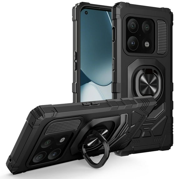 Ring Kickstand Phone Case for T-Mobile OnePlus 10 Pro/10 Pro 5G Case w/Tempered Glass Screen Protector for Car Mount Hybrid Hard Shockproof Case Cover - Black