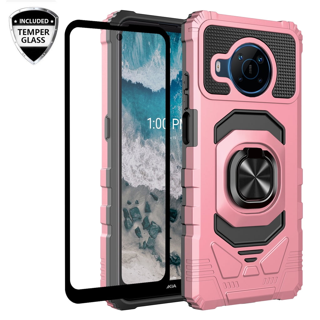 Ring Kickstand Phone Case for Nokia X100 w/Tempered Glass Screen