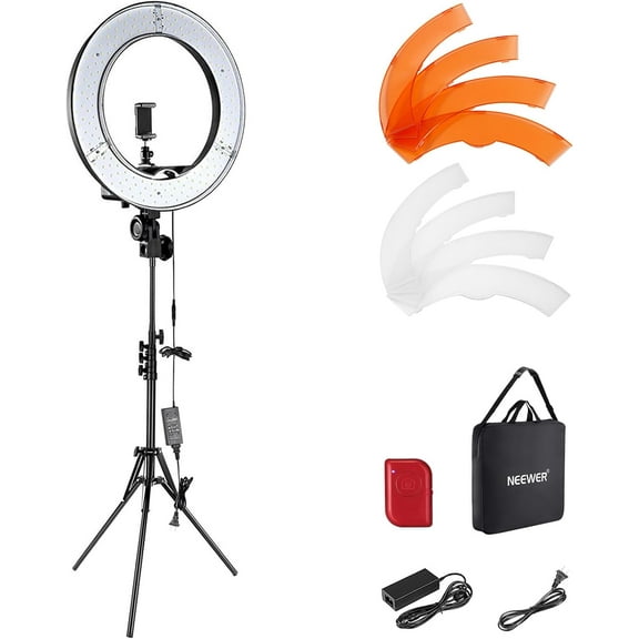 Ring Light 18inch Kit: 55W 5600K Professional LED with Stand and Phone Holder, Soft Tube & Bag for Tattoo Lash Extension Barber Makeup Artist Studio Video Photography Lighting, RL-18