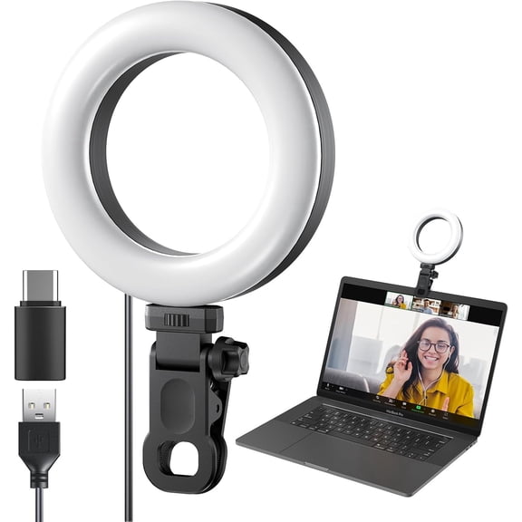 Ring Light Clip on Laptop Monitor, Webcam Light 10 Brightness Level Video Conference Lighting for Remote Working/Zoom Calls/Self Broadcasting/Live Streaming/Video Recording/TikTok