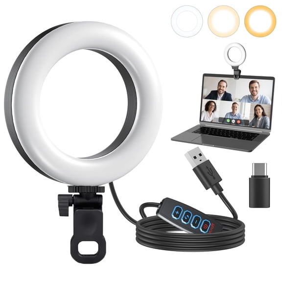 Ring Light for Desk, 6'' Small Ring Light for Computer and Laptop Monitor Clip on, Mini Ring Light with Desk Tripod Stand, Webcam Light for Video Recording/Remote Working and Live Streaming