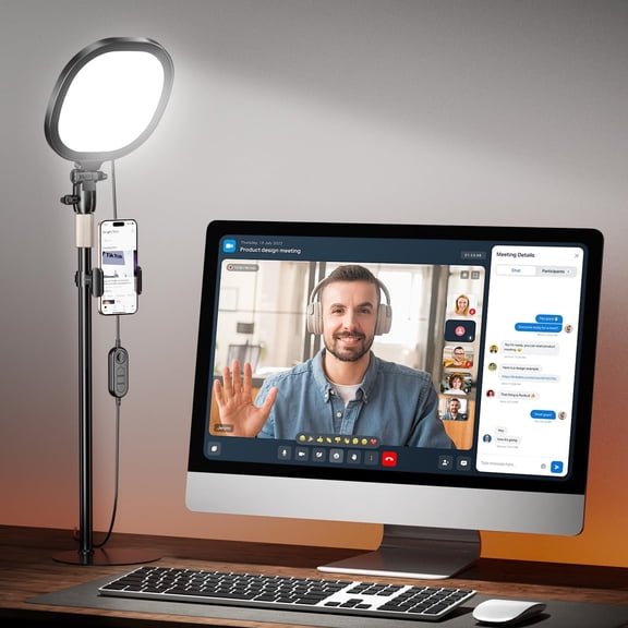 Ring Light for Desk, Soft Lighting for Zoom & Video Calls, Selfie Light with Stand & Phone Holder, CRI 97+ Webcam Light for Recording, Streaming, Office
