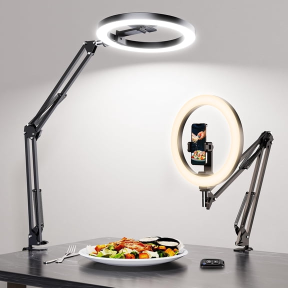 Ring Light For Desk  Overhead Phone Mount With 10" Selfie Stand Tripod Recording Streaming Vlogging Creator Control