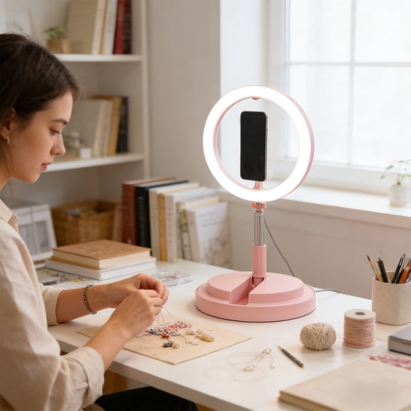 Ring Light LED Ring Light with Stand Portable Foldable Ring Light for Selfie Phone Photography Live Streaming Video Recording Beauty Light Fill Light (Pink)