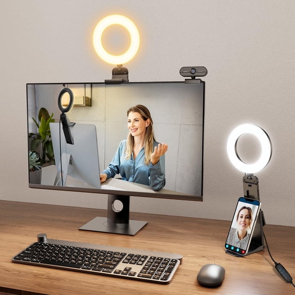 Ring Light for Laptop Desk Clip On,Small Computer Video Conference Lighting with Stand for Phone/Webcam/Monitor,5" Portable Mini LED Selfie Light Desktop for Zoom Meeting/Video Call/Recording(White)