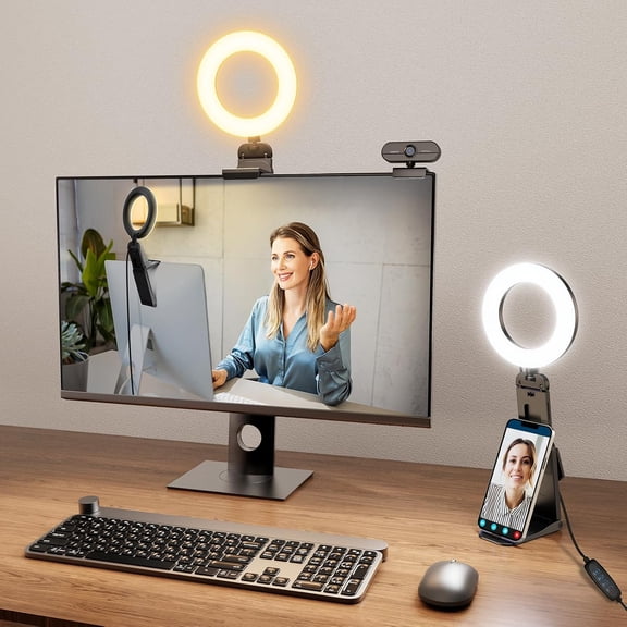 Ring Light for Laptop Desk Clip On,Small Computer Video Conference Lighting with Stand for Phone/Webcam/Monitor,5" Portable Mini LED Selfie Light Desktop for Zoom Meeting/Video Call/Recording