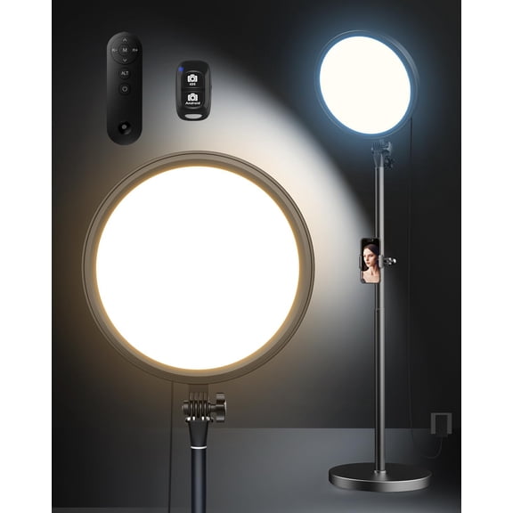 Ring Light with Stand and Phone Holder, Tall LED Circle Light with Weighted Base & Remote, Dimmable Floor Lamp for Video Recording, Barber, Live Stream, Makeup, Photography