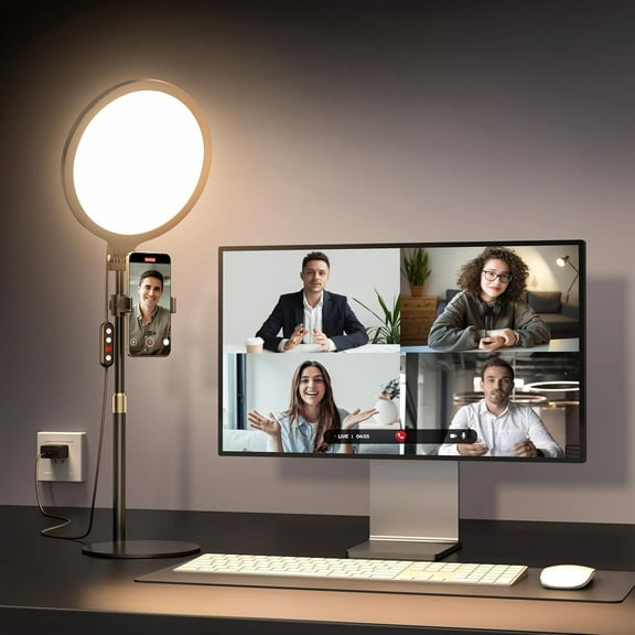 Ring Light with Stand for Zoom Meetings, 360 Rotate 10.5" Zoom Lighting for Computer Video Conference Light Desk Light, Full-Screen LED Lighting with Phone Holder for Live Streaming, Video Call