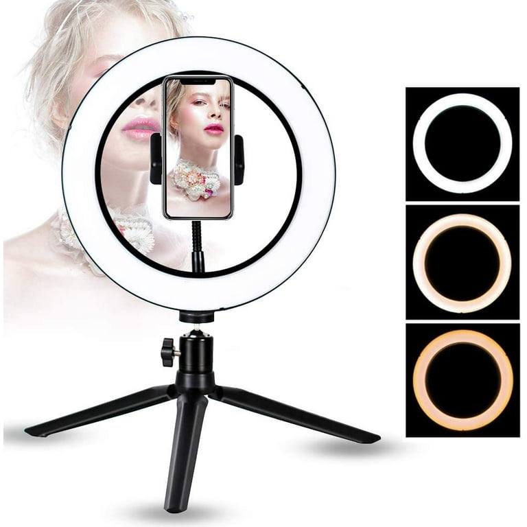 Ring Light with Tripod Stand, 10'' Selfie Right Light with Phone