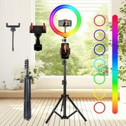 UEGOGO 10 Inch Integrated LED Selfie LED Ringlight Dimmable Desktop Lamp with Tripod Stand & Phone Holder