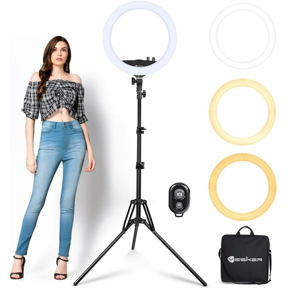 Ring Light with Tripod Stand Yesker 14 Inch LED Ring light Kit with Phone Holder Adjustable Color Temperature Tiktok Circle Lighting for iPhone Camera for Vlog, Makeup, YouTube, Video Shooting