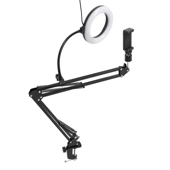 Ring Light with Overhead Phone Mount 10 inches / 25.4 cm Articulating Arm Cell Phone Holder Desk Light for Video Recording Live Stream Cooking Vlog