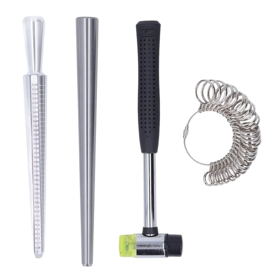 Ring Mandrel Sizer, Mandrel Sizer Aluminum Finger Rings Measuring Gauge Rubber Hammer Stick Jewelry Making Tools, Jewelry Sizers & Mandrels
