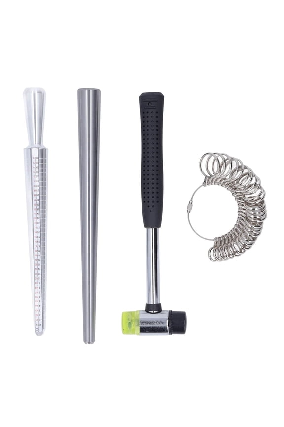Ring Mandrel Sizer, Mandrel Sizer Aluminum Finger Rings Measuring Gauge Rubber Hammer Stick Jewelry Making Tools, Jewelry Sizers & Mandrels