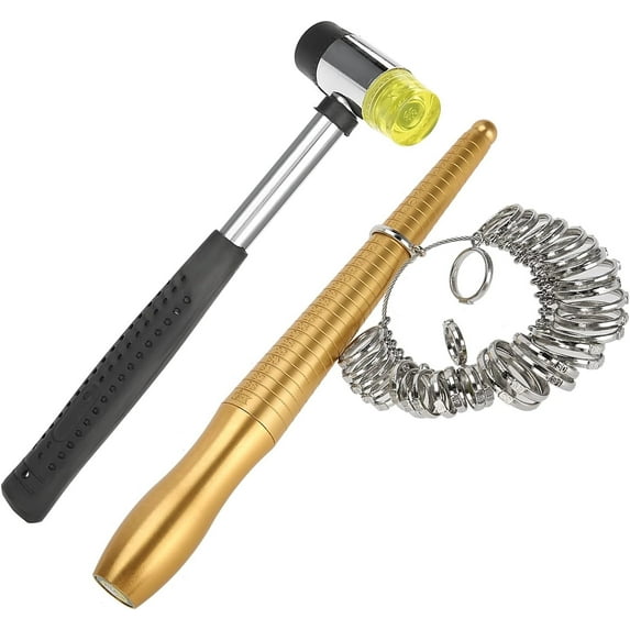 Ring Measuring Tool Set Ring Mandrel Sizer Set 3pcs Finger Measuring Stick, Handle Hammer Ideal Jewelry Tool