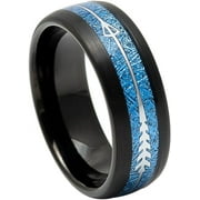 Ring for Men and Ladies ipauly inc Ring Black IP Plated with Feathered Arrow Inlay on Blue Imitation Meteorite – 8mm Wedding Band Ring Ideal Rings for Couples