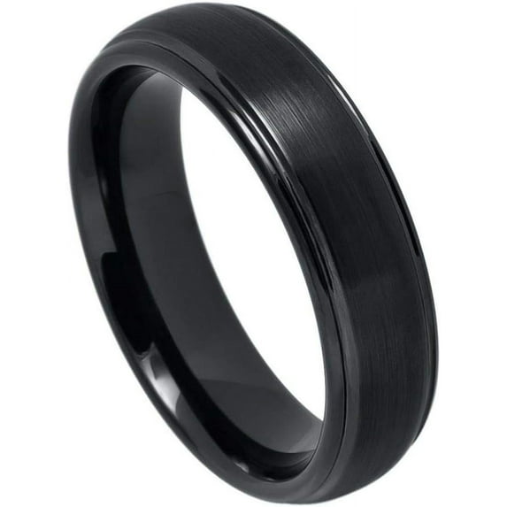 Ring for Men and Ladies ipauly inc Ring Domed Black IP Plated Brushed Center High Polished Grooved Edge – 6mm Wedding Band Ring Ideal Rings for Couples