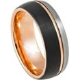 thumbnail image 1 of Ring for Men & Ladies ipauly inc Ring Domed Three-tone Natural, Rose Gold & Black IP Plated Brushed Grooved Center – 8mm Wedding Band Ring Ideal Rings for Couples, 1 of 5