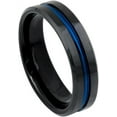 thumbnail image 1 of Ring for Men and Ladies ipauly inc Ring High Polished Beveled Edge Black IP Plated Ring with Blue IP Plated Grooved Center – 6mm Wedding Band Ring Ideal Rings for Couples, 1 of 5