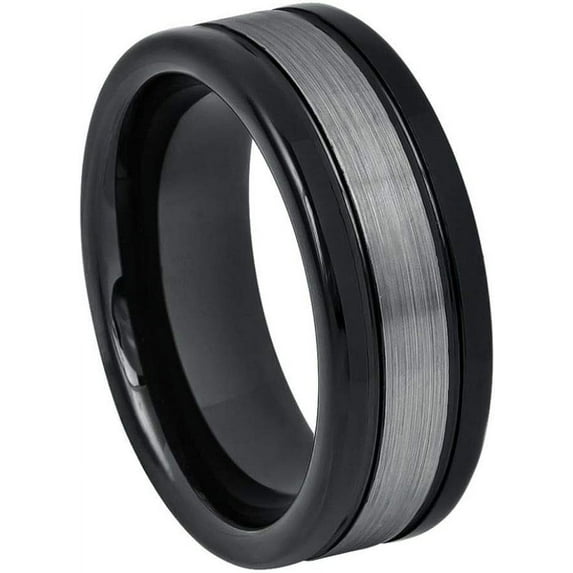 Ring for Men and Ladies ipauly inc Ring High Polished Shiny Black IP Plated Sides Dark Gray Brushed Center – 8mm Ladies Wedding Band Ring Ideal Rings for Couples