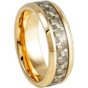 Ring for Men and Ladies ipauly inc Ring Yellow Gold Tone IP Plated High Polished with Golden Carbon Fiber Inlay Beveled Edge – 8mm Wedding Band Ring Ideal Rings for Couples