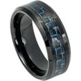 thumbnail image 1 of Ring for Men and Women Gifts With Thought Ring Beveled Edge Black IP Plated with Blue and Black Carbon Fiber Inlay – 8mm Wedding Band Ring Ideal Rings for Couples, 1 of 5