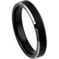 thumbnail image 1 of Ring for Men and Women Gifts With Thought Ring Black IP Plated Brushed Center High Polished Steel Color Beveled Edge – 4mm Wedding Band Ring Ideal Rings for Couples, 1 of 5