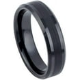 thumbnail image 1 of Ring for Men and Women Gifts With Thought Ring Black IP Plated Brushed Center Shiny Lines on each side Beveled Edge – 6mm Wedding Band Ring Ideal Rings for Couples, 1 of 5
